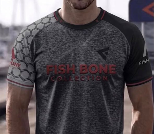 Angler Performance Tee – Charcoal Heather & Sunset Red | Fish Bone Collection